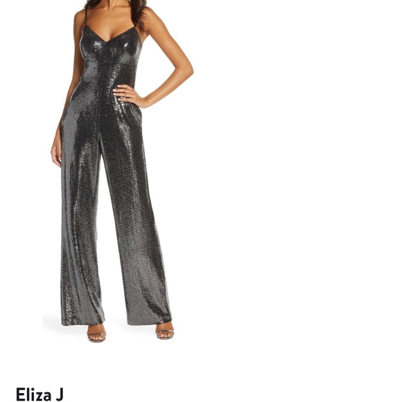 NEVER WORN Eliza J sparkle v-neck sleeveless jumpsuit size 12 - Picture 5 of 8
